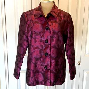 Beautiful dressy plum colored Jacket. A silky sheen to fabric. Draper’s & Damon.